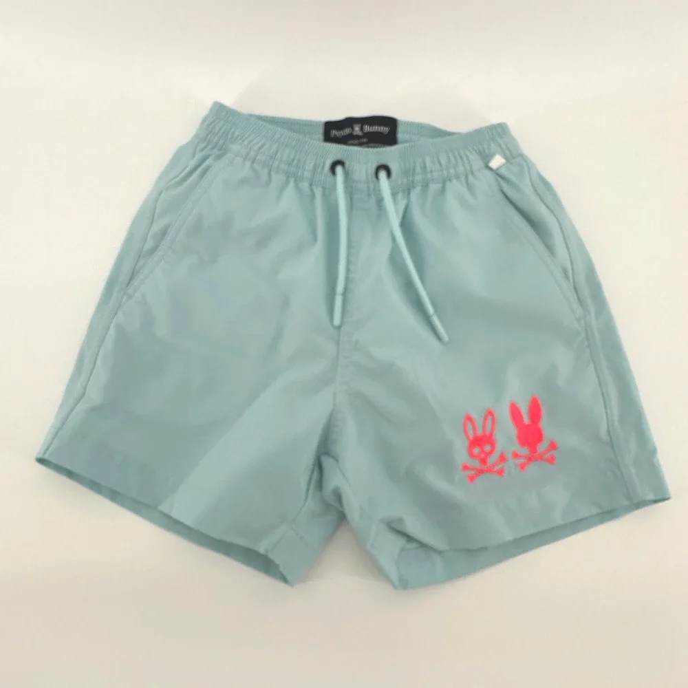 Psycho Bunny Kids Blue Neon Pink Logo Swim Trunks B0W945Y1PO Size 4 XXS